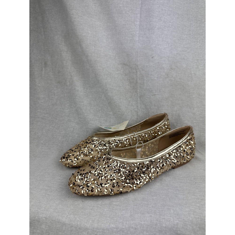 A New Day Gold Sequin Mesh Ballet Flats Women 9.5 Memory Foam Holiday Party Shoe
